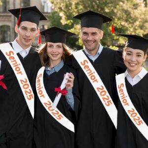 4Pcs White Senior 2025 Sash with Orange Printing Letters, 2025 Graduation Celebrations Sashes, Class of 2025 Sash for Graduation Party, Senior Cheer Sashes, Cheerleader Sash, Class Competition Sashes