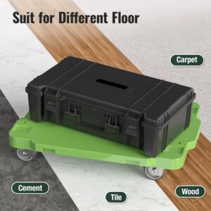 KOSTANZO Furniture Dolly - 16.5" X 11.4" Flat Furniture Dolly with Frosted Plastic Surface, 2 Inch Swivel Caster for All Floors, Ideal for Home, Office, Garage with 2 Elastic Straps (2 Pack, Green)