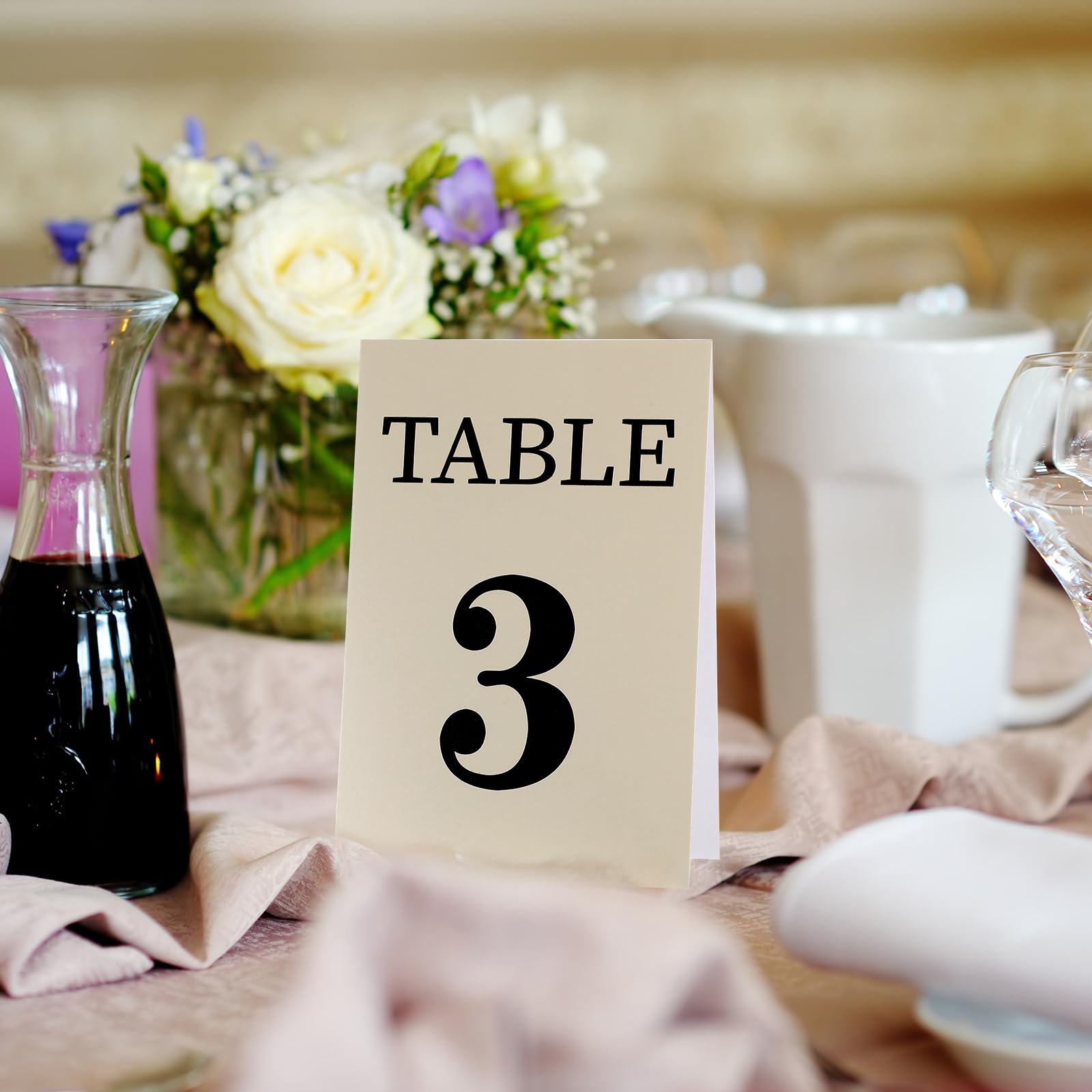 Gilprop 22 Pcs Wedding Table Numbers 1-20 Double Sided Ivory Table Numbers for Wedding Reception 4 x 6 Inch Khaki Head Table and Cake Table Number Cards for Seating Reserved Party Restaurant