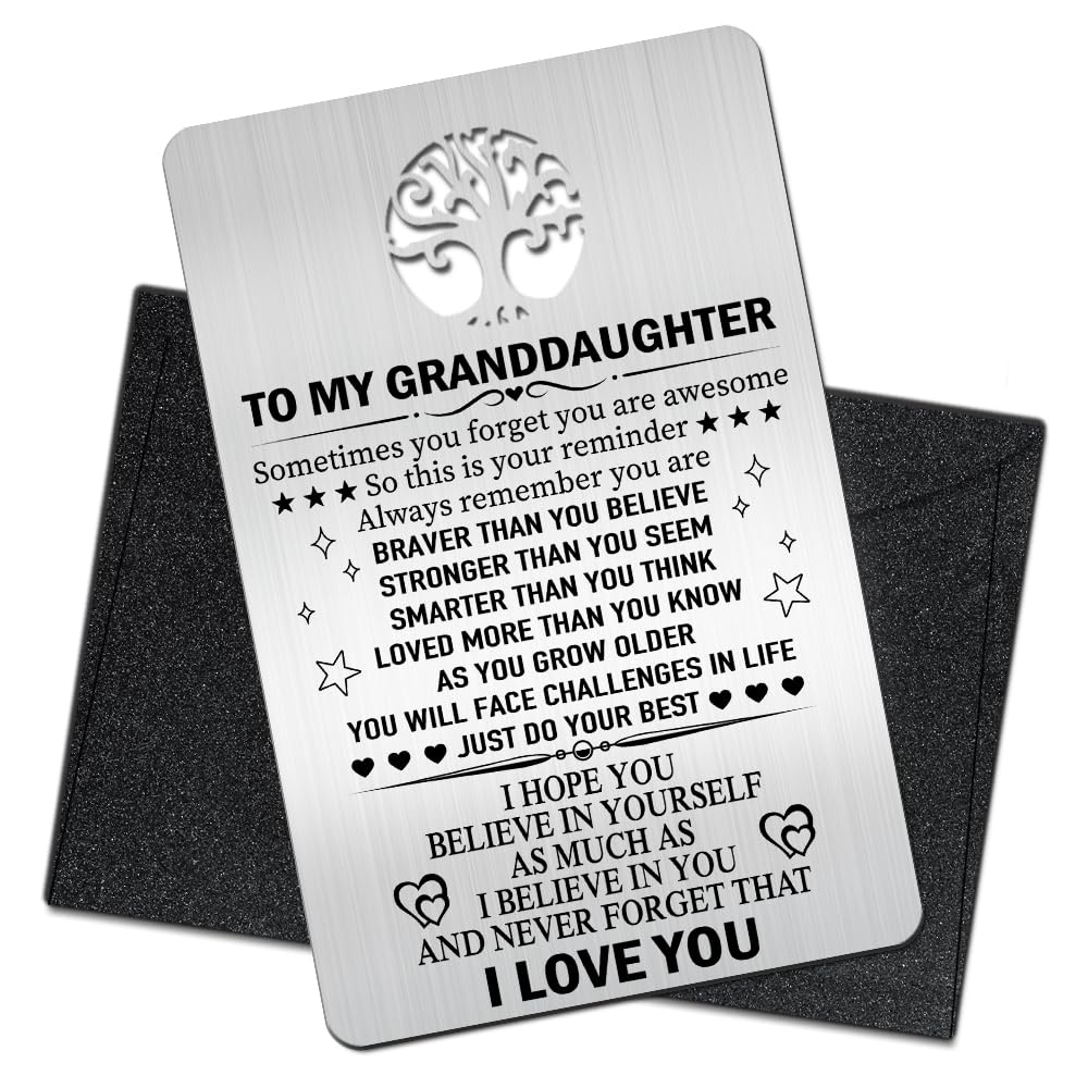 Mhfpl To My GrandDaughter Wallet Card, Engraved Metal Wallet Insert Card with Inspirational Love Quotes from Grandpa Grandma, Graduation Christmas coming of age Birthday Gifts for Granddaughter