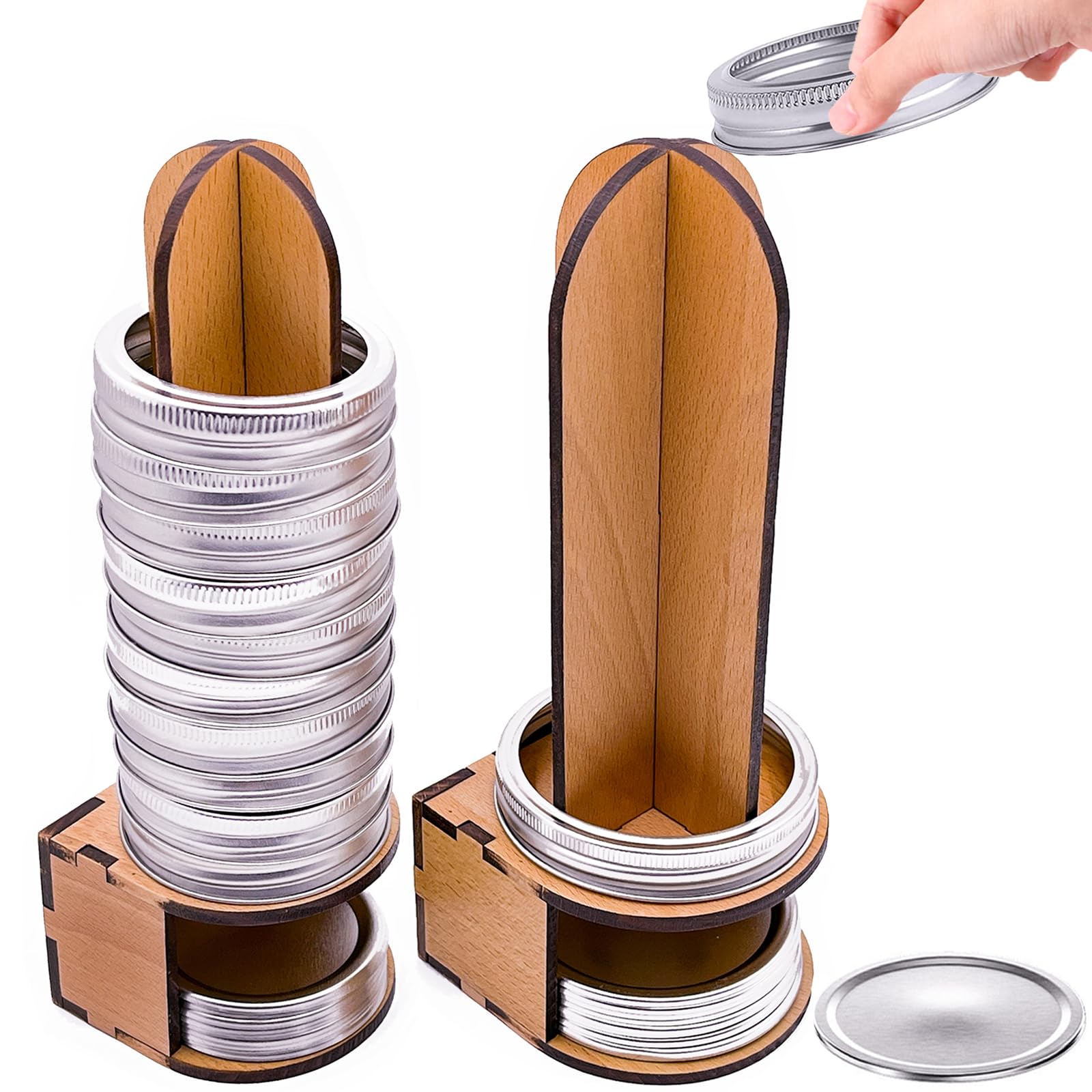 Mason Jar Lid Organizer, Wood Mason Jar Lid Storage, Canning Lid Rack Holder for Storing Mason Jar Lids and Rings, Mason Jar Accessory for Space Saving Kitchen - Fit for Regular & Wide Mouth