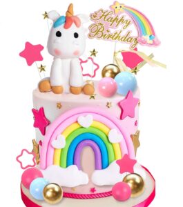 29 pcs unicorn cake topper, unicorn cake decorations with rainbow stars unicorn balls happy birthday cake decorations for boys girls kids birthday party baby shower supplies