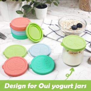 Kamehame Oui Yogurt Jar Lids, 12 Pack Silicone Colorful Cover for 5oz Oui Yogurt Glass Jars, Leakproof Oui Yogurt Bottle Lids