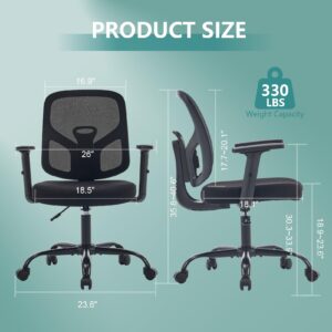 TOPDRGN Office Computer Desk Chair, Ergonomic Mesh Rolling Work Swivel Chairs Adjustable Cute Task Chair with Lumbar Support for Small Space Home Office,Study,Student,Adults and Teens (Black)