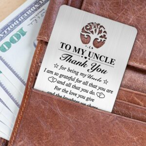 Mhfpl To My Uncle Thank You for Being My Uncle Wallet Card, Engraved Metal Wallet Insert Card for Unlcle, Thank You Unlce Card from Niece Nephew, Christmas Thanksgiving Fathers Day Birthday Gifts