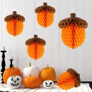 FXMHEHBB 6 Pack Fall Acorn Honeycomb Ball Decorations,12in 8in Tissue Paper Honeycomb Hanging Decor Thanksgiving Day Party Decorations