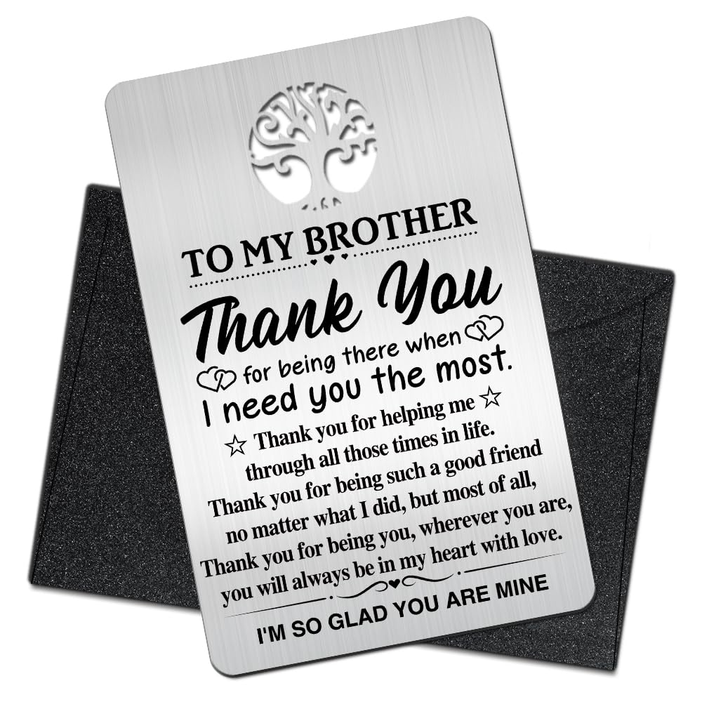 Mhfpl To My Brother Wallet Card, Engraved Metal Wallet Insert Card for Brother, Thank You Gifts for Brother From Bro Sister, Graduation Birthday Thanksgiving Wedding Christmas Gifts for Brother