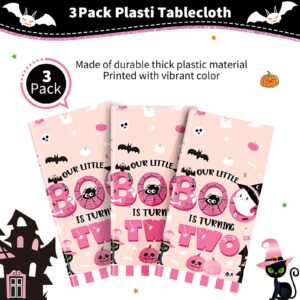 Yavxzvbw 3Pcs Boo I'm Two Decor Birthday Pink Halloween Tablecloth Halloween Birthday Party Decorations Girl for Halloween 2nd Birthday Decorations Boo Birthday Party Supplies