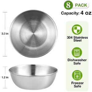 8 Pack Stainless Steel Soy Sauce Dishes, 4 oz Dipping Bowls, Mini Prep Bowls Pinch Bowls, Individual Saucers Bowl, Small Bowls for Dips, Round Seasoning Dishes, Sushi Appetizer Plates, Sliver (304)