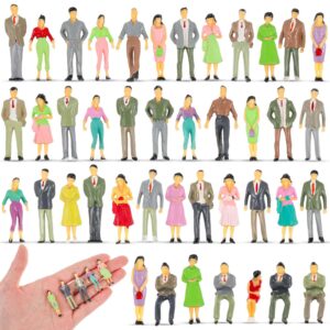 juexica 50 pcs mini people figurines 1: 50 scale model trains architectural painted people figures tiny people plastic miniature figurines sitting standing people for miniature scenes (stylish style)