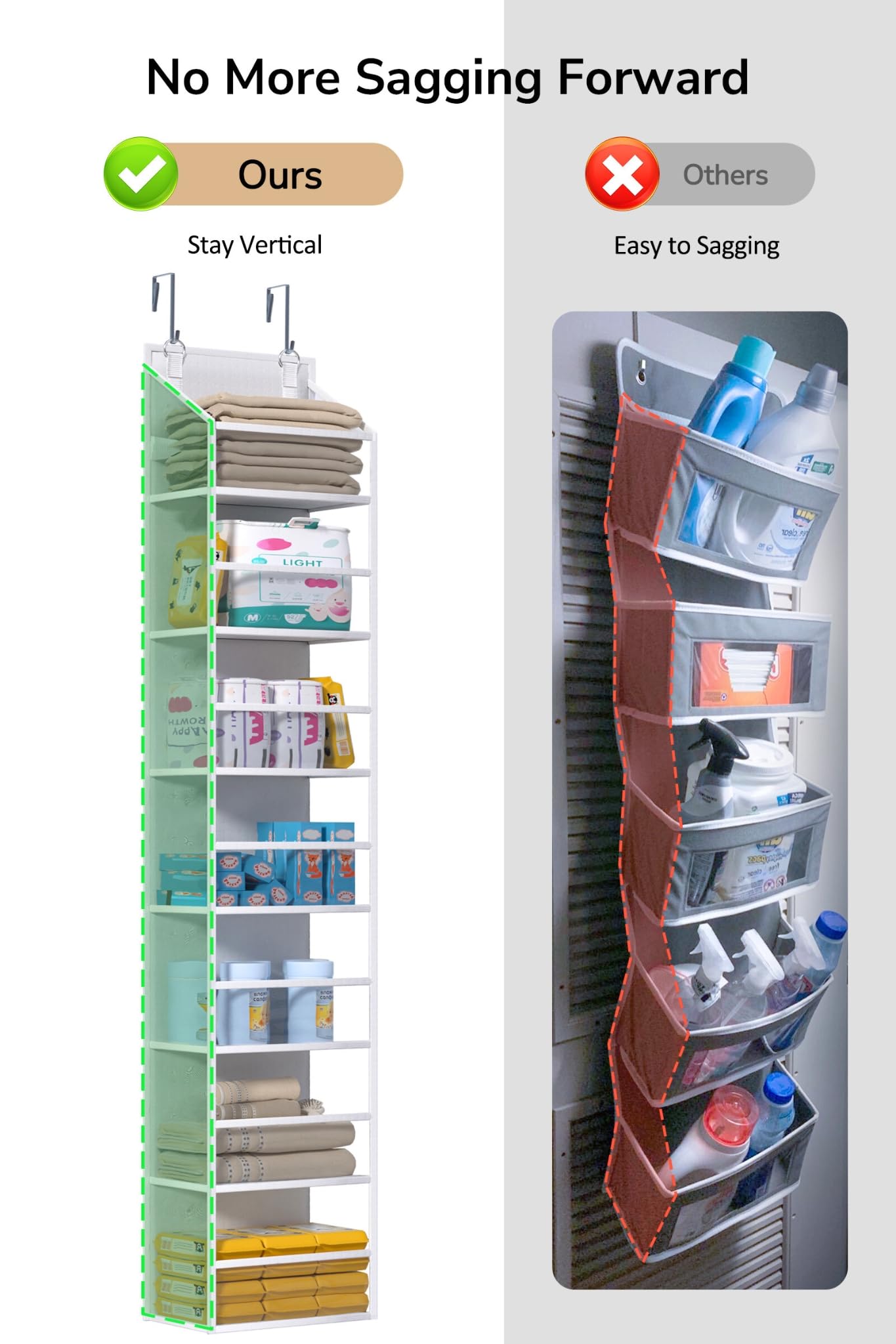 ALLTIDYUP Over The Door Hanging Pantry Organizer 7 Shelves, Clear Plastic Pockets Hat Racks for Baseball Caps, Large Capacity Storage for Closet, Bedroom, Bathroom, Office, Dorm Room Essentials