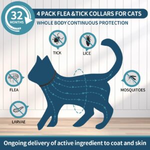 Flea Collar for Cats, 4 Pack Cat Flea and Tick Collar 32 Months Cat Flea and Tick Prevention Collars, Waterproof Adjustable Cats Flea Collar Kitten, Tick and Flea Treatment Collar for Cat, Black Grey