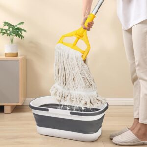 Yesland Commercial Mop with 2 Mop Heads, Industrial Cotton Mop with 61inch Long Handle, Heavy Duty Looped-End String Wet Mops for Cleaning Office Garage Hardwood Warehouse Factory Mall Deck