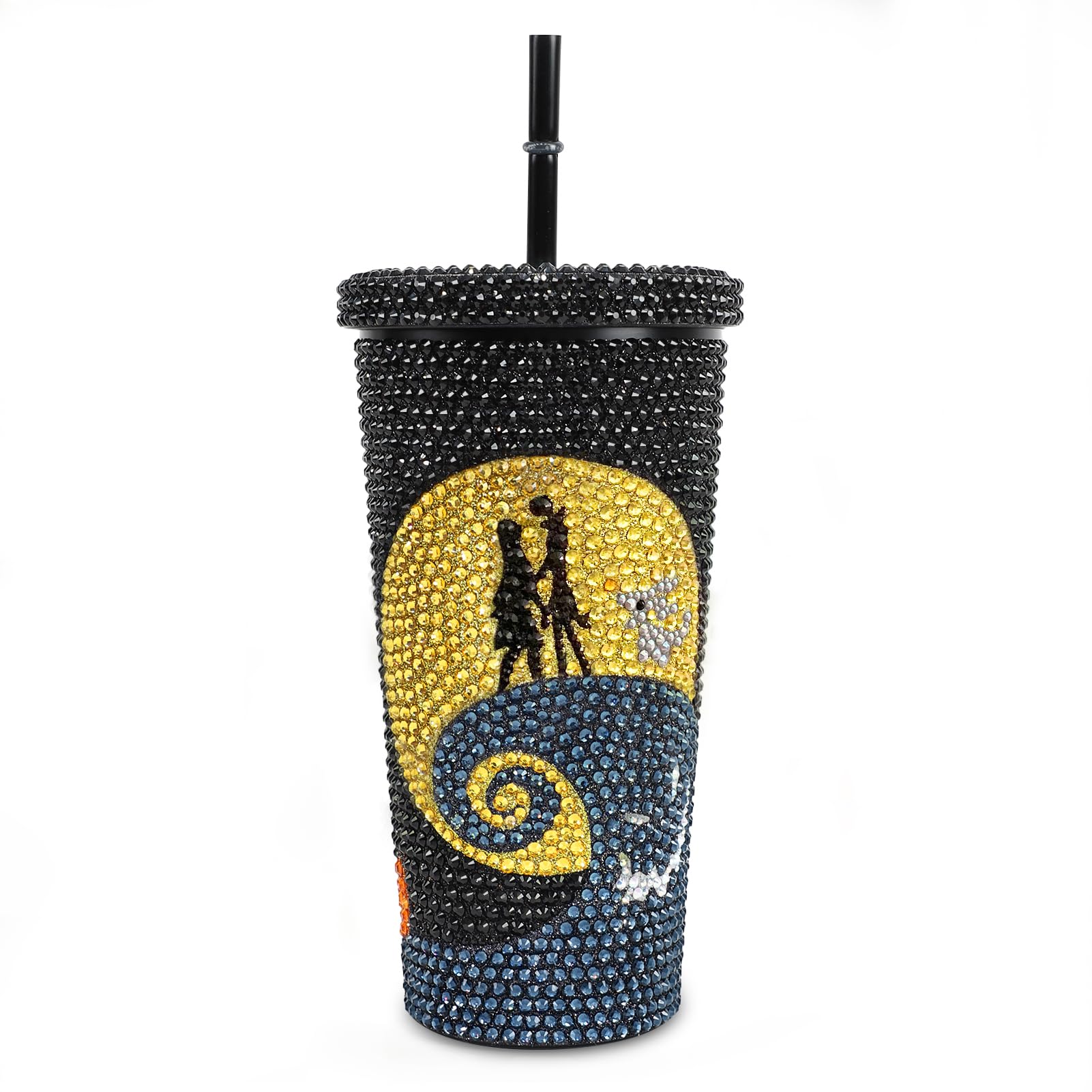 FunHues Bling Rhinestone Halloween Christmas Cup, 20oz Diamond Stainless Steel Insulated Tumbler with Lid and Straw, Glitter Halloween Xmas Coffee Water Bottle Mug