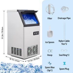 Commercial Ice Maker Machine, 130lbs/24H Counter Ice Maker with 24LBS Storage Bin, 50 Ice Trays, 10 Quick Ice Dispensing, Freestanding Ice Maker includes Scoop for Home Office Restaurant Bar