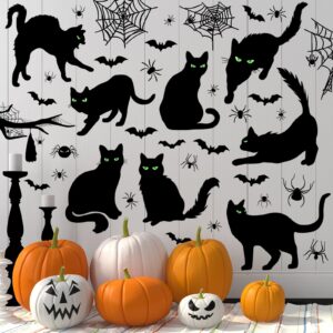 Chivertion 6 Sheets 101 Pcs Halloween Black Cat Wall Sticker Decoration Bats Spiders Web Scary Decals Removable Double Side Wall Window Sticker for Halloween Party Supplies