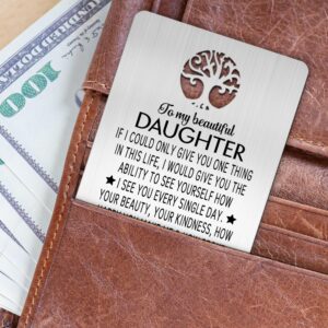 Mhfpl To My Daughter Wallet Card, Engraved Metal Wallet Insert Card Love Note from Mom, Inspirational Quote Card for Daughter, Encouragement Birthday Gifts Graduation Wedding Christmas Gifts