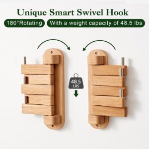 Swivel Coat Hooks for Wall, Oak Wood Coat Rack Wall Mounted Entryway Wall Shelf with 5 Hooks for Bedroom, Entryway, Living Room, Bathroom,Office, Classroom, Heavy Duty (Natural)