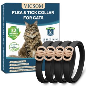 flea collar for cats, 4 pack cat flea and tick collar 32 months cat flea and tick prevention collars, waterproof adjustable cats flea collar kitten, tick and flea treatment collar for cat, black