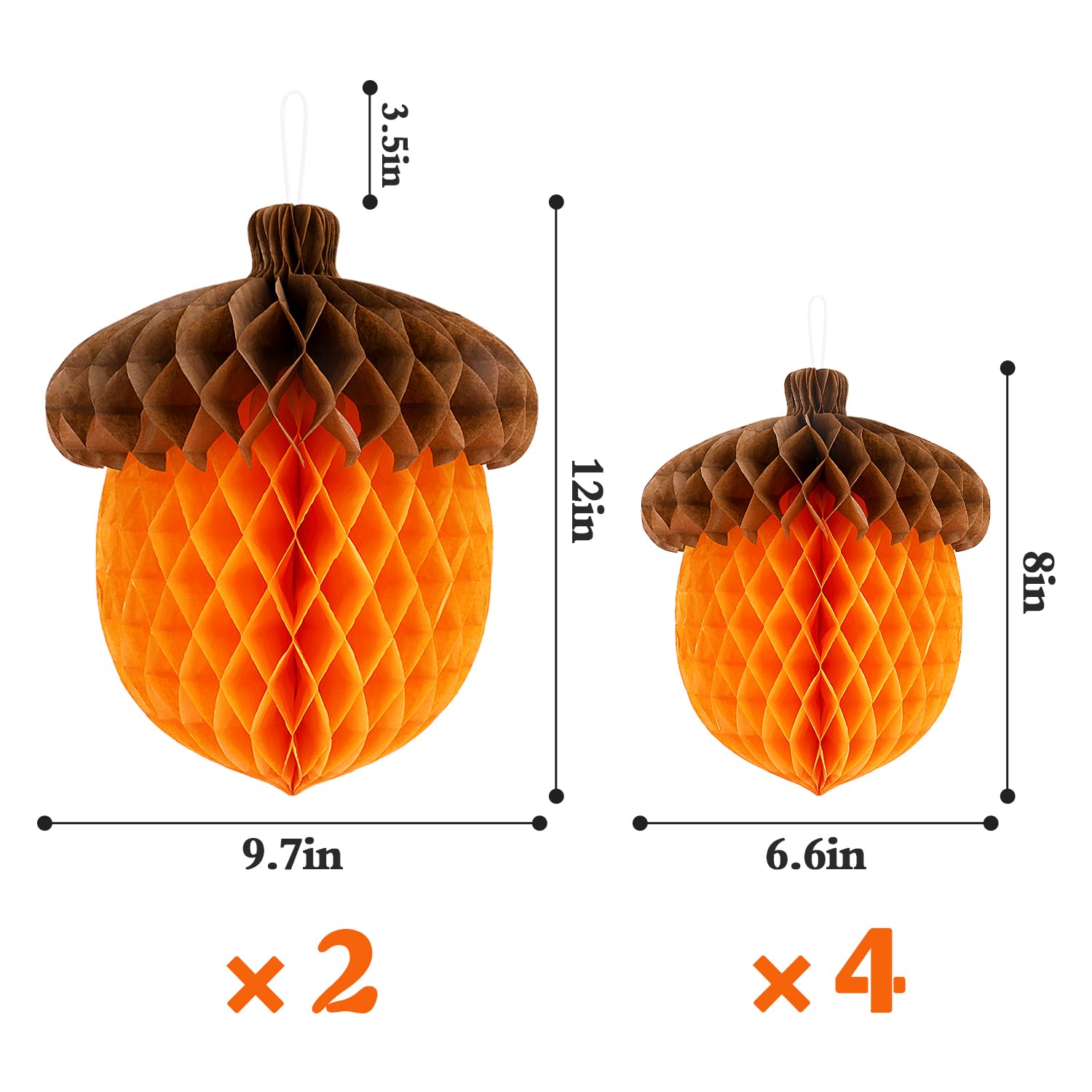 FXMHEHBB 6 Pack Fall Acorn Honeycomb Ball Decorations,12in 8in Tissue Paper Honeycomb Hanging Decor Thanksgiving Day Party Decorations