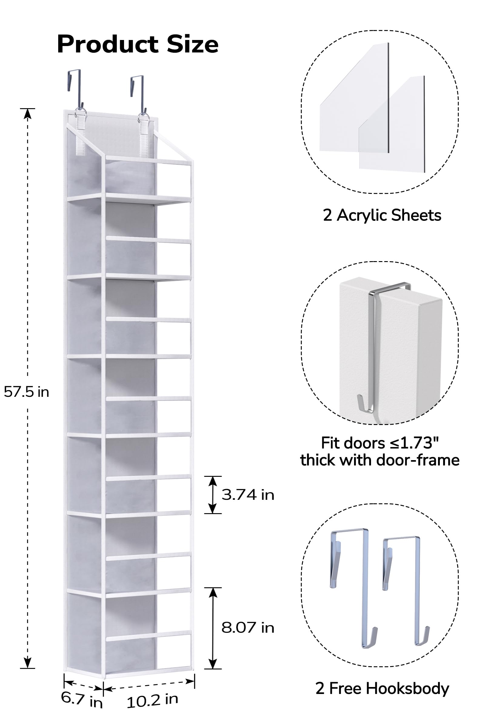 ALLTIDYUP Over The Door Hanging Pantry Organizer 7 Shelves, Clear Plastic Pockets Hat Racks for Baseball Caps, Large Capacity Storage for Closet, Bedroom, Bathroom, Office, Dorm Room Essentials