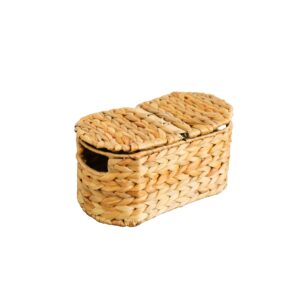 Eden Grace Handmade Oval Woven Wicker Basket with Lid - Stylish Storage Solutions for Home Organization Medium