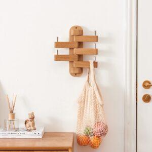 Swivel Coat Hooks for Wall, Oak Wood Coat Rack Wall Mounted Entryway Wall Shelf with 5 Hooks for Bedroom, Entryway, Living Room, Bathroom,Office, Classroom, Heavy Duty (Natural)