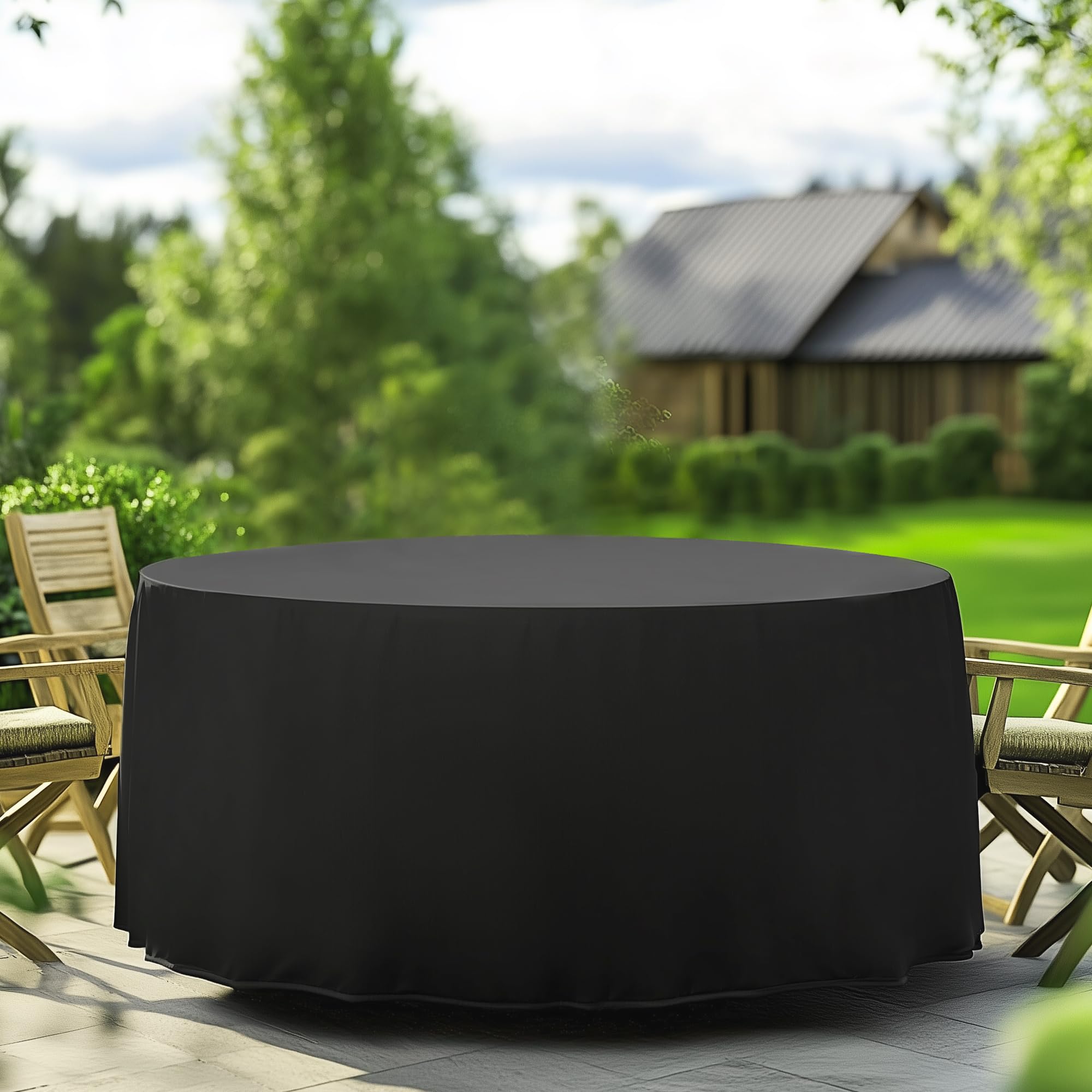 JOVISUNSHADE Patio Furniture Covers,Round Patio Table Cover,Outdoor Furniture Covers Waterproof, UV Resistant, (Black, 110"Diax28"H)