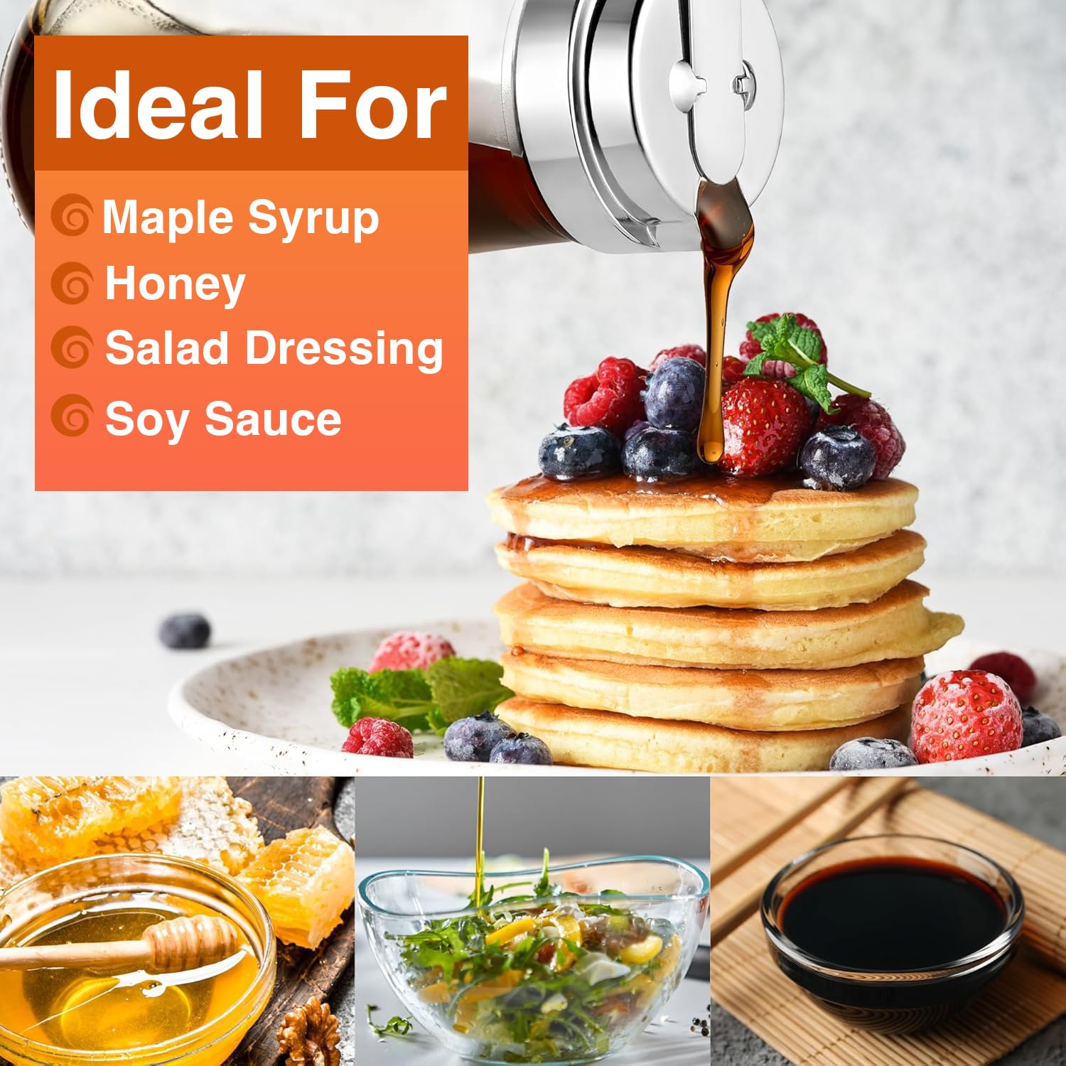 Syrup Dispenser, Honey Dispenser, Honey Container, Glass Syrup Bottle, Glass Honey Dispenser No Drip, Maple Syrup Dispenser, Glass Syrup Dispenser - 14 oz