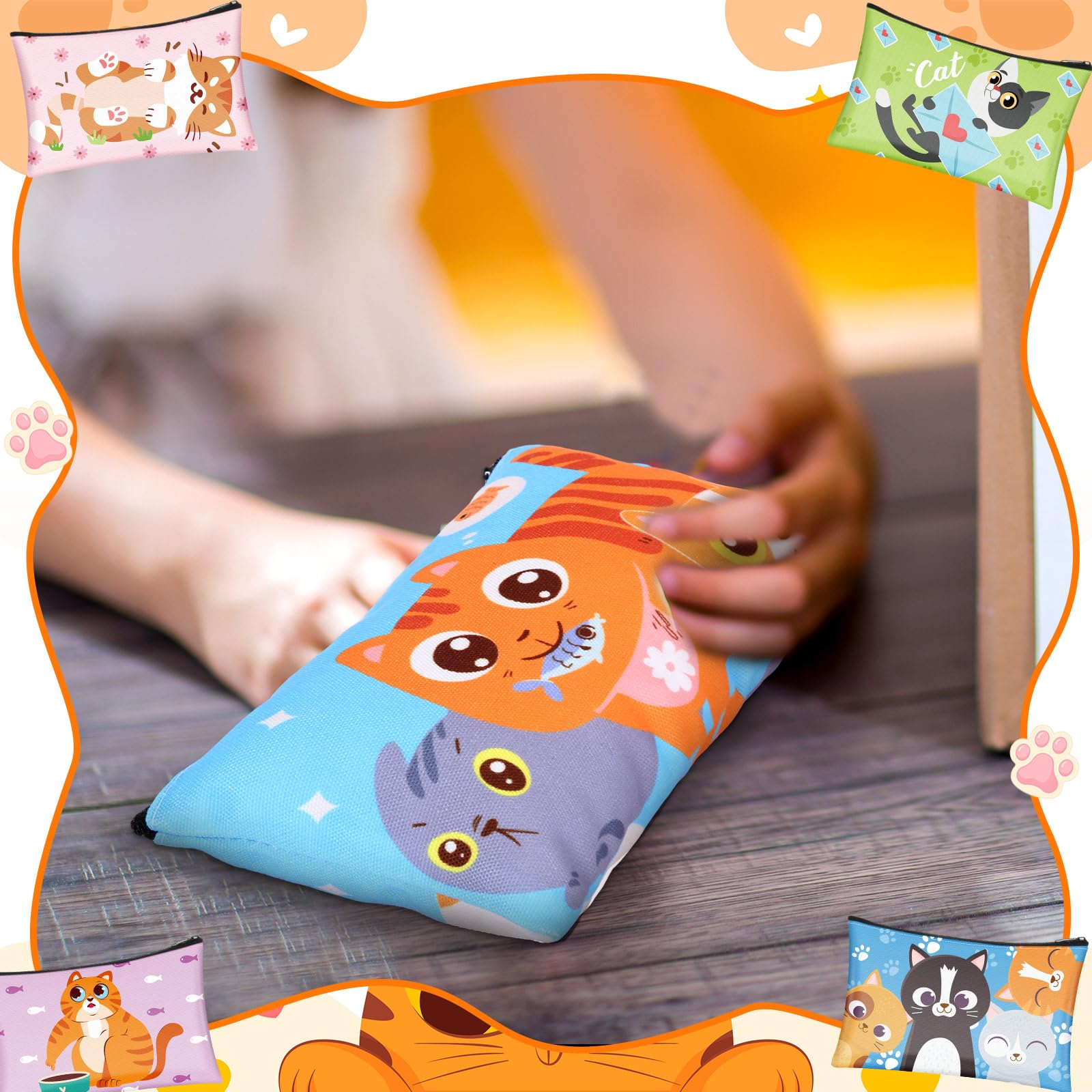 Shinylin 24 Pcs Bulk Cartoon Zipper Pencil Case Pouch Cute Cartoon Animal Pen Bag Multipurpose Canvas Cosmetic Bag Pouches Organizer for Boy Girl Stationary Storage(Cat Style)