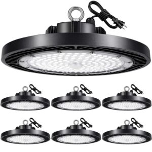 thelux ufo led high bay light 150w 21000lm 5000k,100v-277v, daylight with plug, high bay led lights for warehouse workshop factory barn logistics center 6 pack with fcc certificated