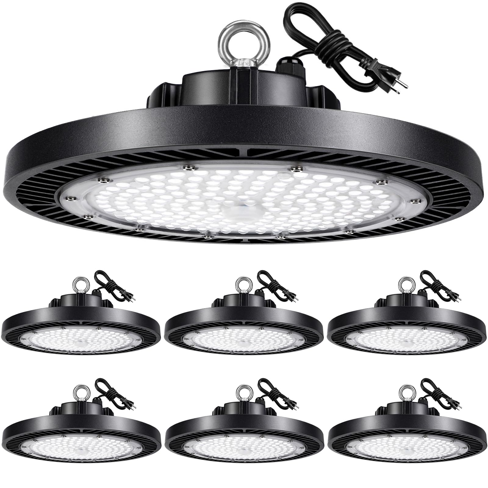 THELUX UFO Led High Bay Light 150W 21000Lm 5000K,100V-277V, Daylight with Plug, High Bay Led Lights for Warehouse Workshop Factory Barn Logistics Center 6 Pack with FCC certificated