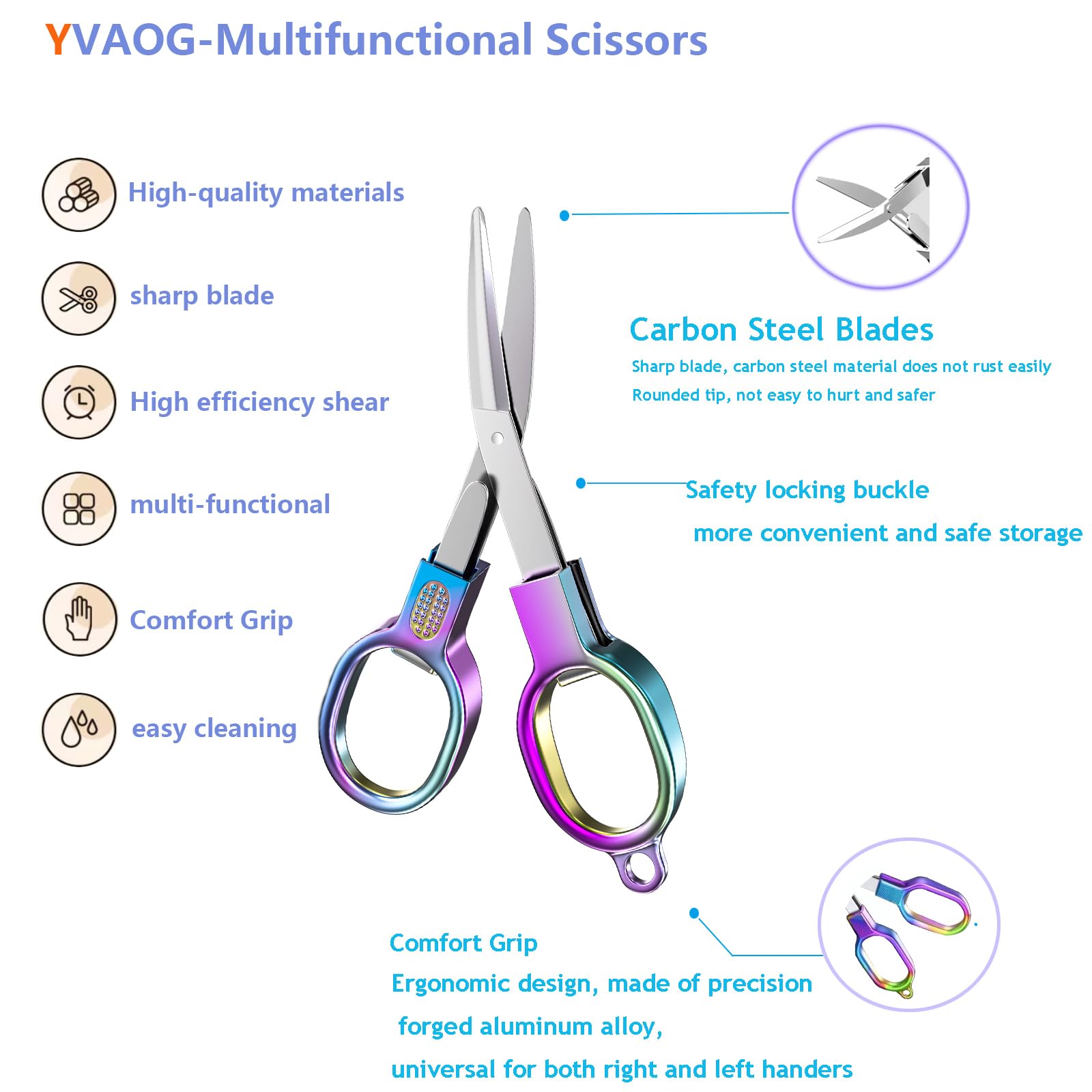 Folding Scissors, 2 PCS Safety Portable Keychain Travel Scissors, Stainless Steel Retractable Pocket Scissors, Mini Compact Craft Scissors for Home, Office, Outdoor, Sewing Sharp Scissors