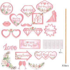 Wedding Photo Booth Props, 18PCS Bride to Be Bridal Shower Photo Booth Props Rose Gold Bachelorette Party Decorations for Wedding Favor Supplies