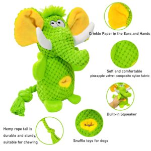 Dog Toys Puppy Toys Cute Pet Toys Squeaky Elephant Dog Toy with Crinkle Paper Plush Dog Stuffed Animals Chew Toy with Cotton Rope Dog Toys to Keep Them Busy for Small Medium Large Dogs (Green)