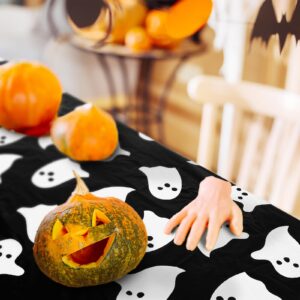 JarThenaAMCS 4Pcs Halloween Plastic Tablecloths White Black Ghost Disposable Table Cover Spooky Rectangle Table Cloth for Halloween Party Table Decor, 54 x 108 Inch