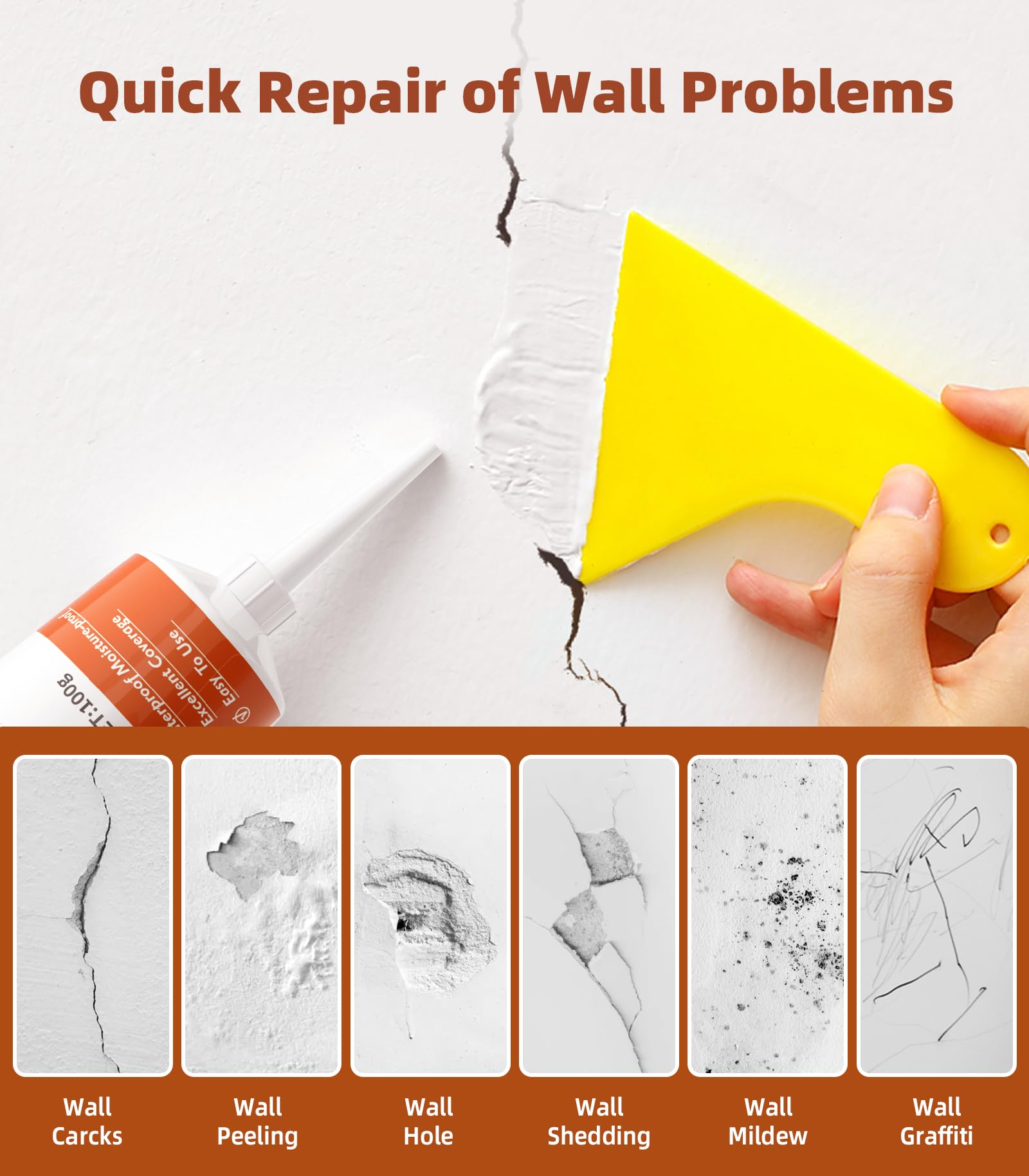 Spackle Wall Repair Kit,Drywall Repair Patch Kit,Simple Small Wall Hole Filler＆Efficient Crack Repair,2 Pack Wall Putty Paste,Plaster Ceiling Repair,Apartment Friendly.