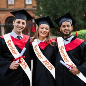 4Pcs White Senior 2025 Sash with Orange Printing Letters, 2025 Graduation Celebrations Sashes, Class of 2025 Sash for Graduation Party, Senior Cheer Sashes, Cheerleader Sash, Class Competition Sashes