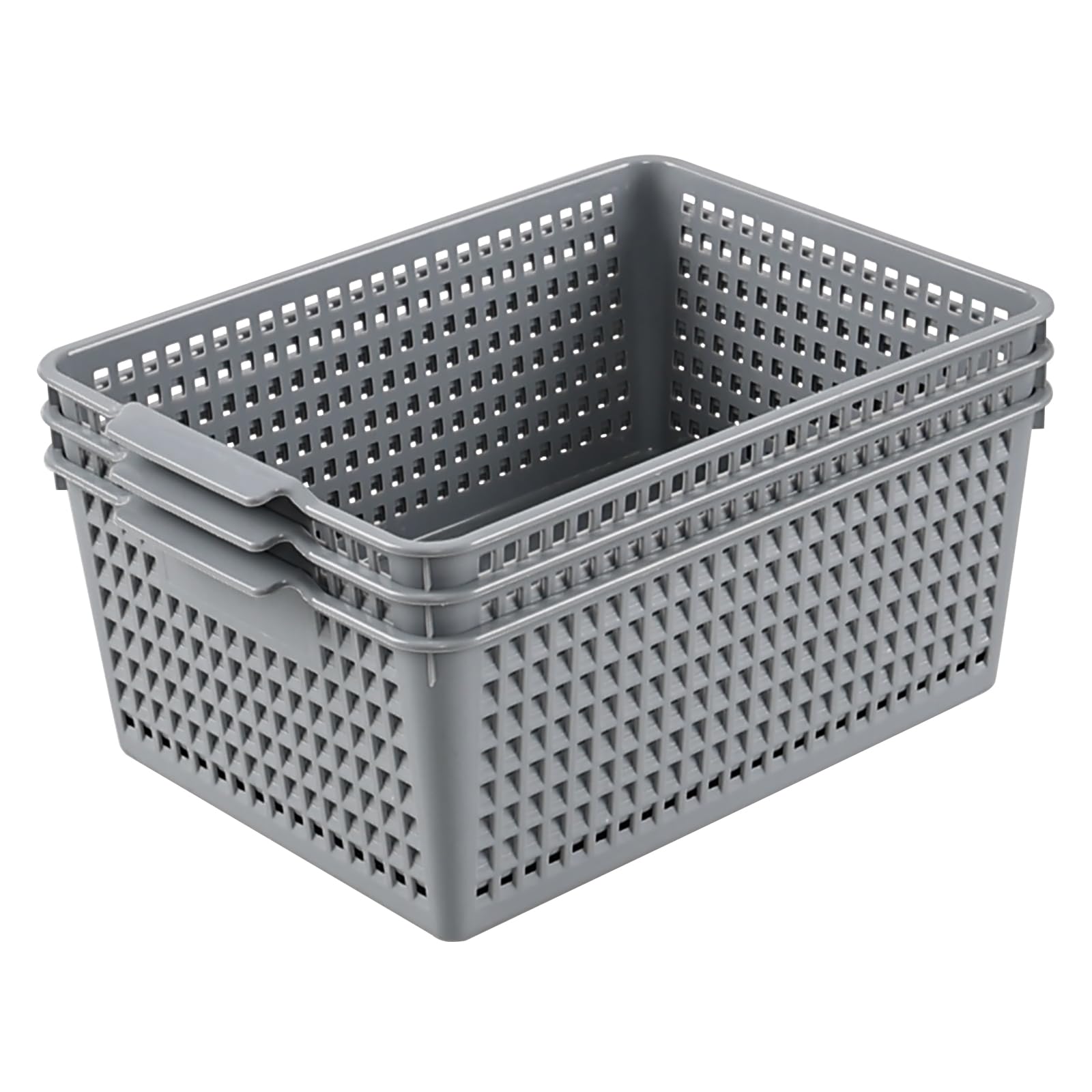 Dehouse Set of 3 Large Plastic Baskets for Organizing, Plastic Storage Basket Organizer, Gray