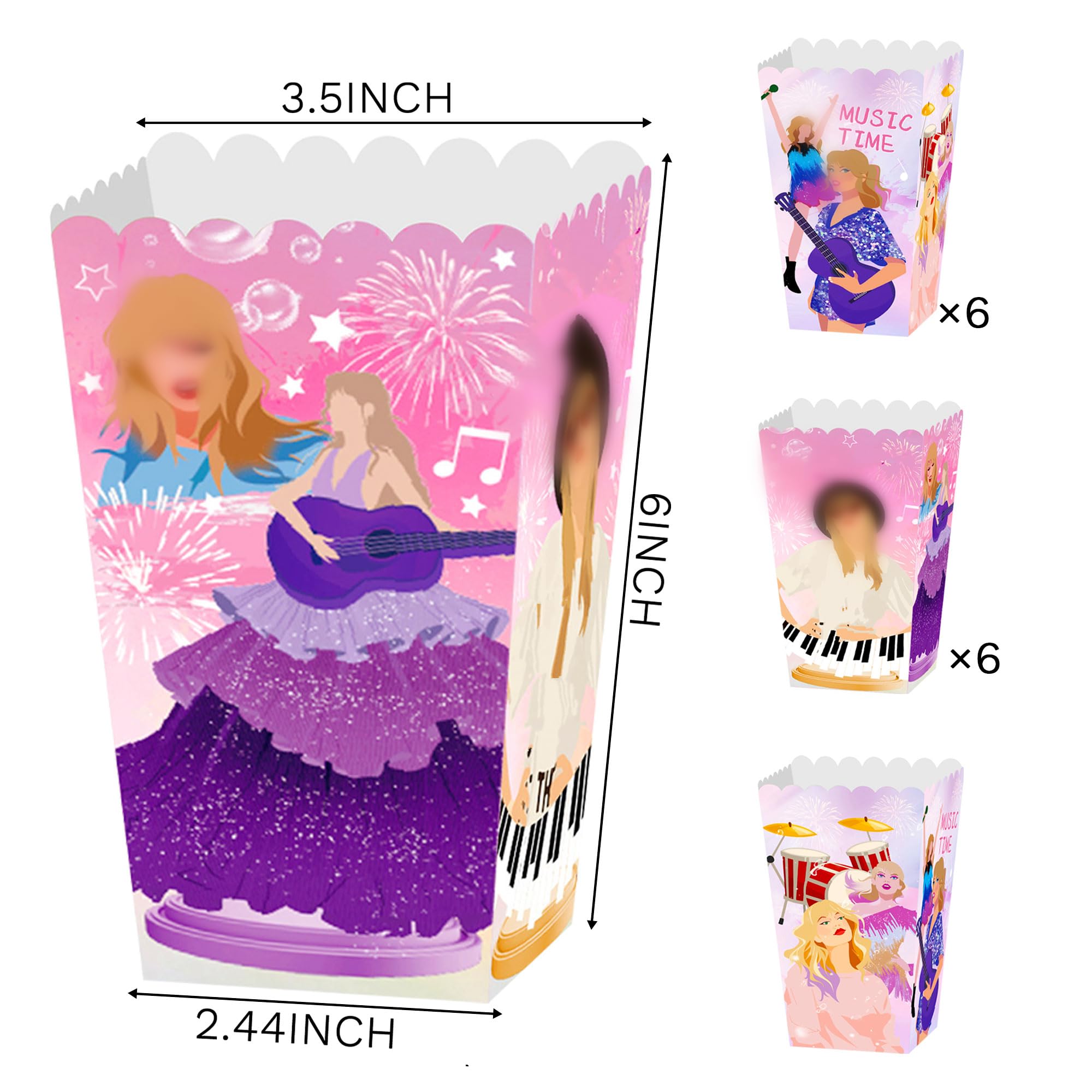 JeVenis 12 PCS Singer Theme Party Popcorn Boxes Singer Theme Birthday Party Supplies Present Bags Kids Candy Treat Bag for Birthday Wedding Bridal Shower