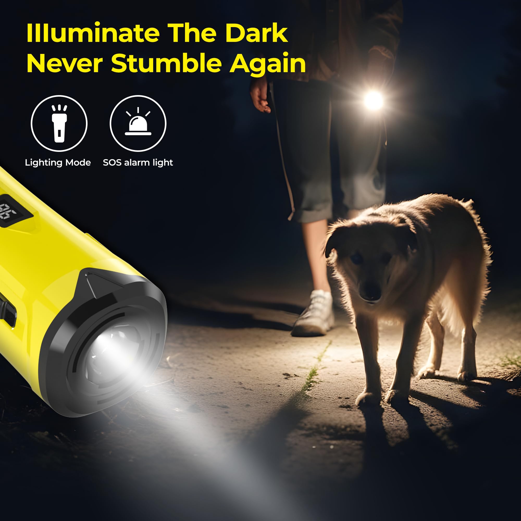 Dog Bark Deterrent Devices, Professional Anti Barking Training & Behavior Aid Ultrasonic Tool - w/ 3X Sonic Emitters 50ft Range, Ultra-Bright LED Flashlight | Alternative to Painful Dog Shock Collar