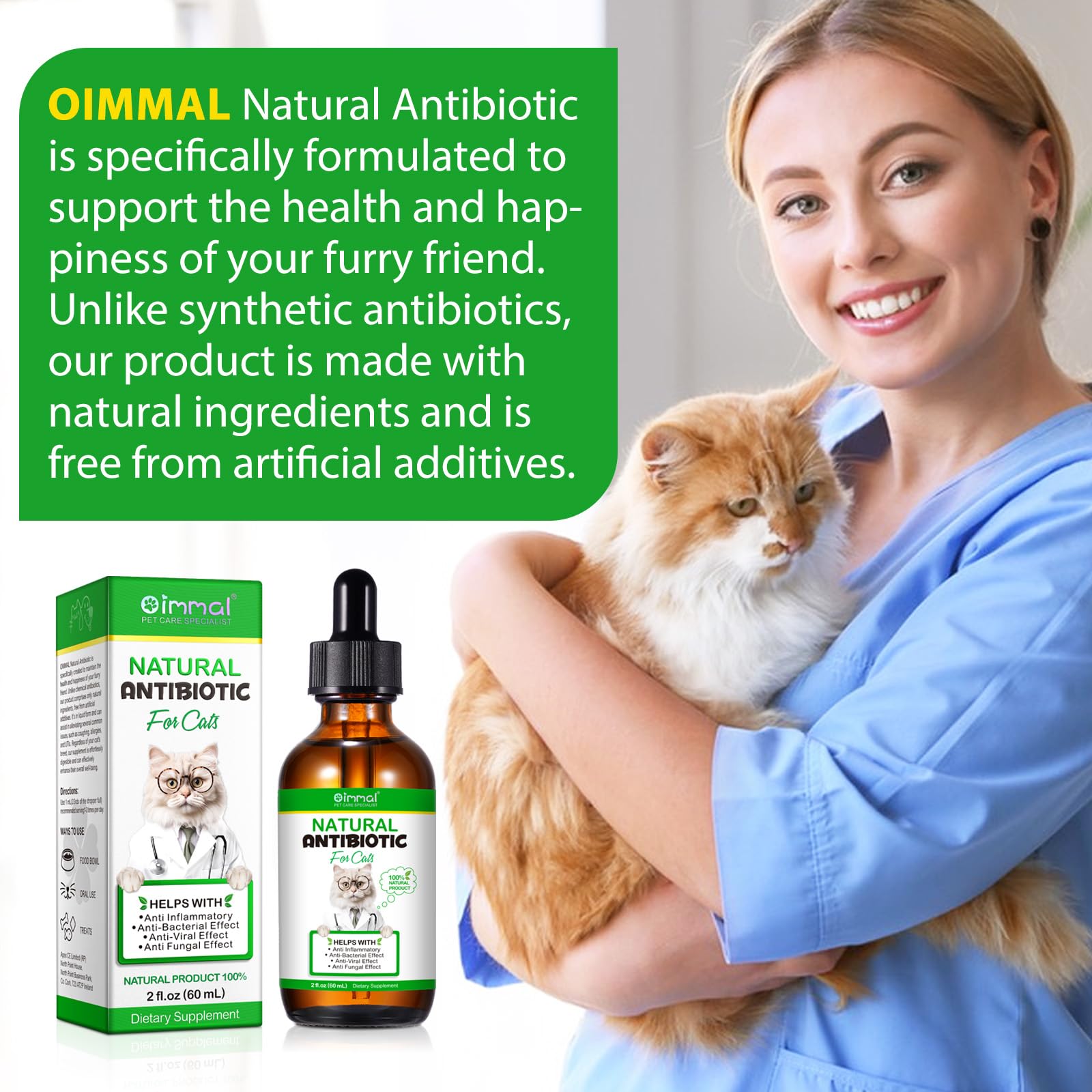 Cat Antibiotics for Infection, Natural Antibiotics for Cats, Cat Multivitamins Liquid, Cat Antibiotic Supports Immune and Cat Allergy Itch Relief, Pet Antibiotics Supplements, Chicken Flavor, 2 Fl Oz