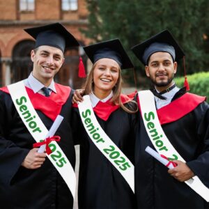 4Pcs White Senior 2025 Sash with Green Printing Letters, 2025 Graduation Celebrations Sashes, Class of 2025 Sash for Graduation Party, Senior Cheer Sashes, Cheerleader Sash, Class Competition Sashes