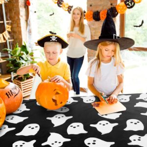 JarThenaAMCS 4Pcs Halloween Plastic Tablecloths White Black Ghost Disposable Table Cover Spooky Rectangle Table Cloth for Halloween Party Table Decor, 54 x 108 Inch