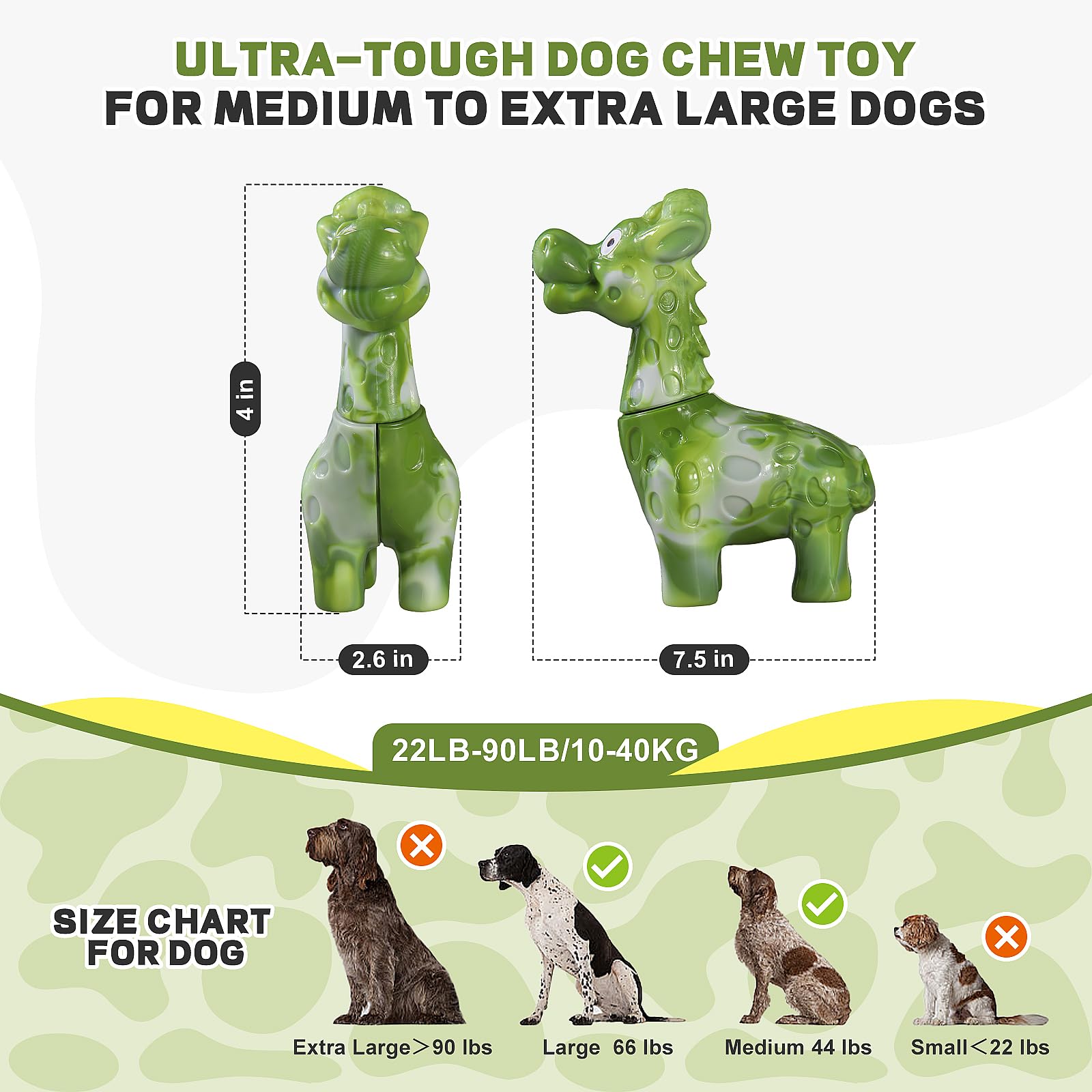 GASAPET Large Dog Chew Toys for Aggressive Chewers, Indestructible Dog Toys for Large Breed - Giraffe Shape Durable Dog Toys - Heavy Duty Dog Toys for Small/Medium/Large Dogs Breed