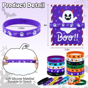 40 Pcs Halloween Party Favors Rubber Bracelets with Gift Cards,Halloween Silicone Wristbands for Party Supplies Goodie Bags Stuffers Fillers Trick or Treats Halloween Classroom Prizes Gifts for Kids