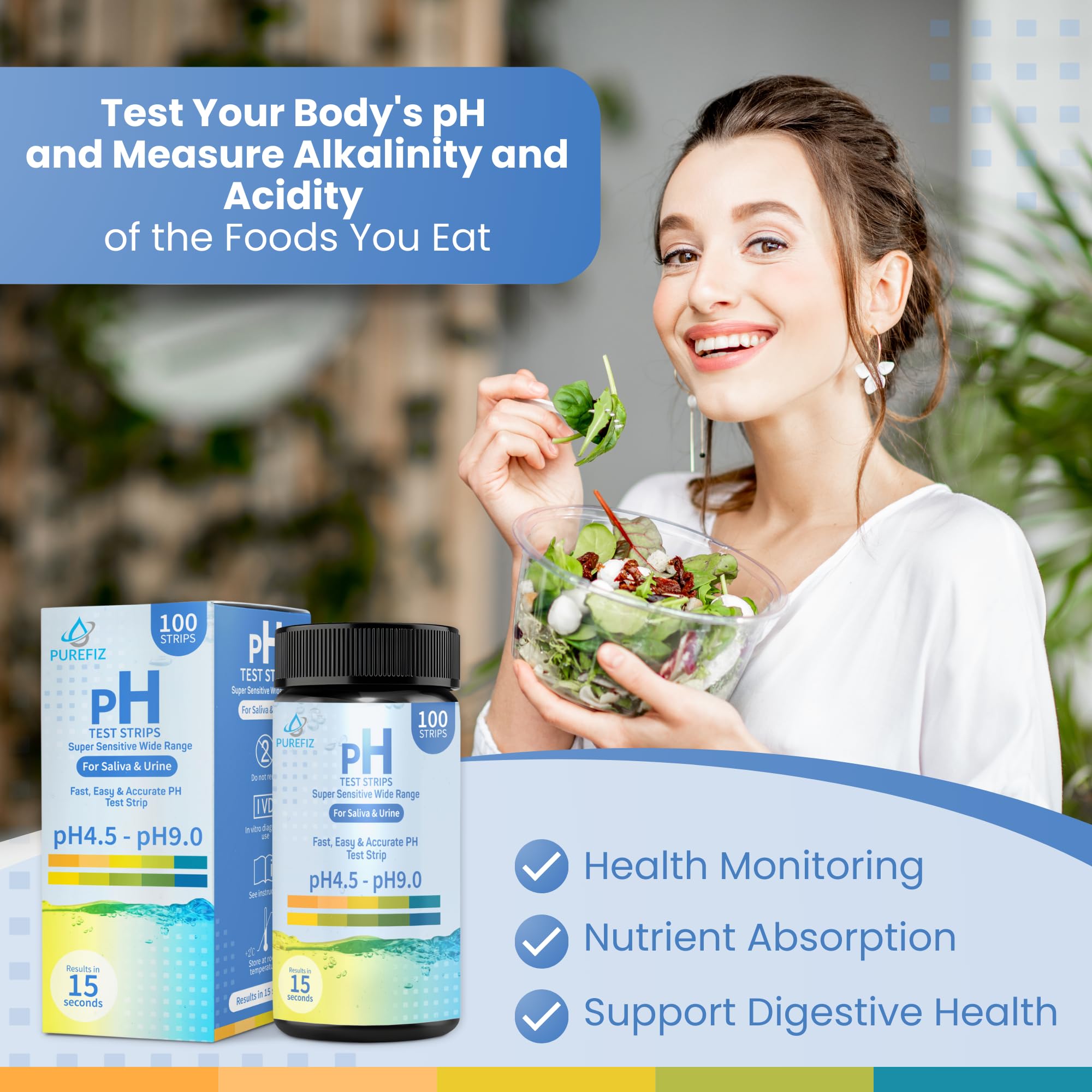 pH Test Strips for Urine & Saliva – 100 Easy-to-Use Strips for Fast, Accurate pH Testing at Home, Get Clear Acid-Alkaline Balance Results in Seconds, Perfect for Tracking Your Body's pH, 4.5-9.0 Range