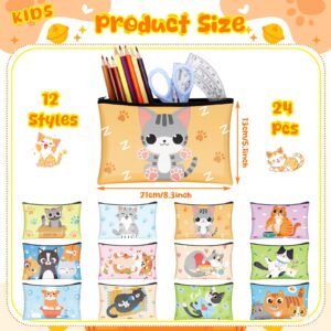 Shinylin 24 Pcs Bulk Cartoon Zipper Pencil Case Pouch Cute Cartoon Animal Pen Bag Multipurpose Canvas Cosmetic Bag Pouches Organizer for Boy Girl Stationary Storage(Cat Style)