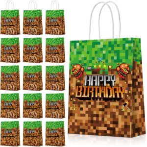 16pcs pixel party favor bags with handle paper miner gift bags candy bags goodie treat bags for mining pixel video game party decorations birthday party supplies