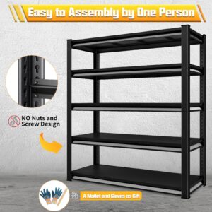 SDXYSTCE 48" W Garage Shelving Heavy Duty, 3000LBS Loads Garage Storage Shelves Heavy Duty, 5-Tier Metal Shelving Units and Storage Racks, Industrial Utility Shelf,48" Wx24 Dx78 H, Black